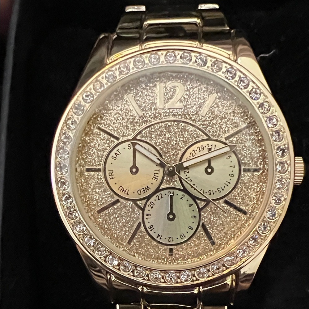 Claire's Gold Glitter Watch with Silver Accents